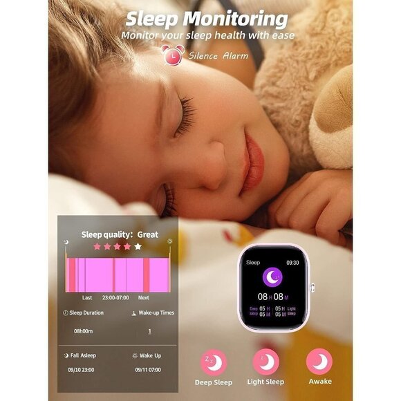 Kids  Smart Watch ip68 Waterproof Fitness Tracker Watch Gift For Teens- Pink - Picture 5 of 16